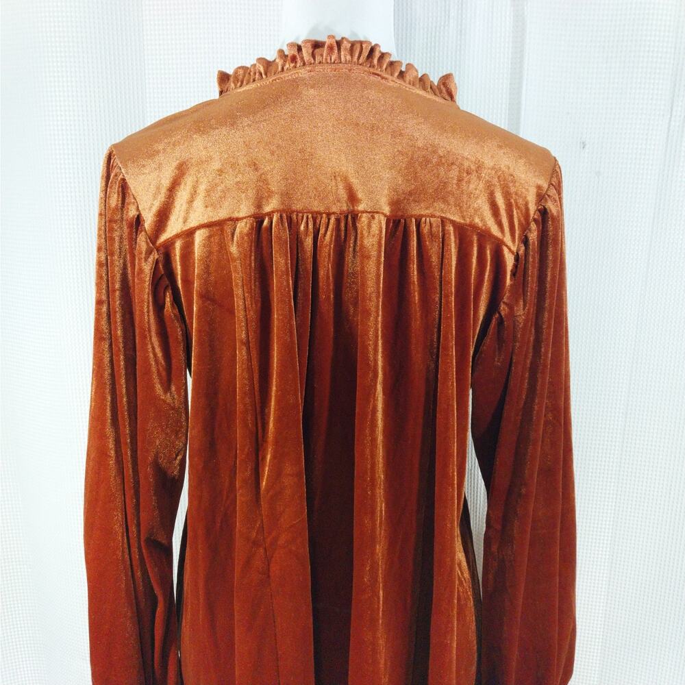 NWOT! UMGEE! ROMANTIC BURNT ORANGE STRETCH VELVET, POUF SLEEVE DRESS! SZ S - Picture 7 of 11